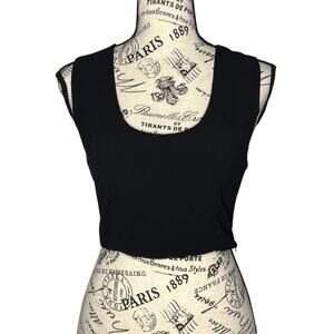 Krisa (S) Black Open Cut Out  Strap Back Scoop Neck Zip Side Crop Top